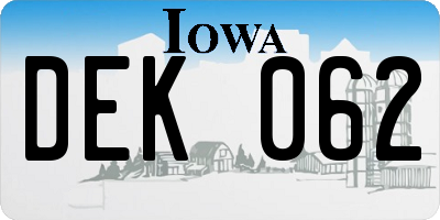 IA license plate DEK062