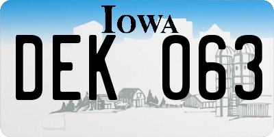 IA license plate DEK063