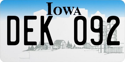 IA license plate DEK092