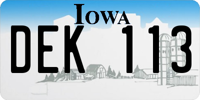 IA license plate DEK113