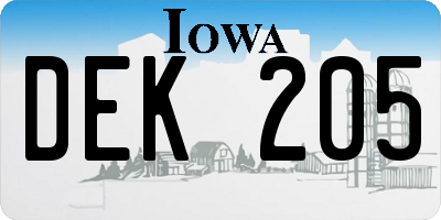 IA license plate DEK205