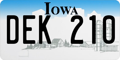 IA license plate DEK210