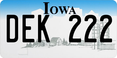 IA license plate DEK222