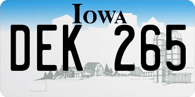 IA license plate DEK265