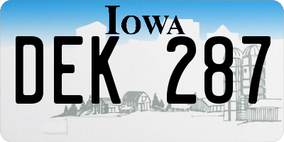 IA license plate DEK287