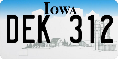 IA license plate DEK312