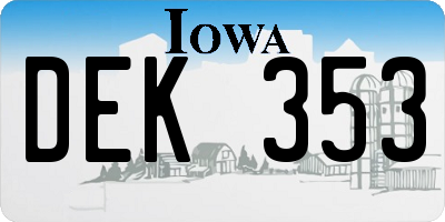 IA license plate DEK353