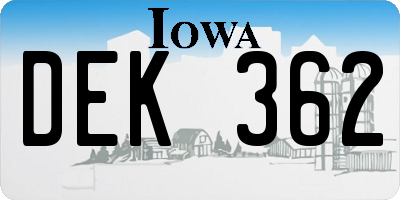 IA license plate DEK362