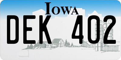 IA license plate DEK402