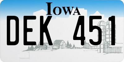 IA license plate DEK451