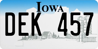 IA license plate DEK457