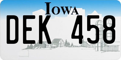 IA license plate DEK458