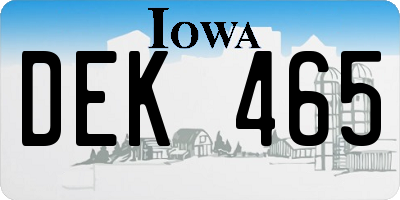 IA license plate DEK465