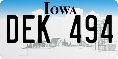 IA license plate DEK494