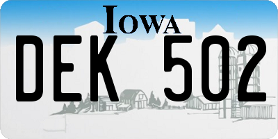 IA license plate DEK502