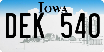 IA license plate DEK540