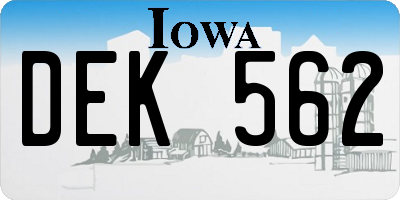 IA license plate DEK562