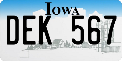 IA license plate DEK567