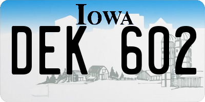 IA license plate DEK602