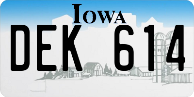 IA license plate DEK614