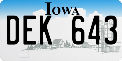 IA license plate DEK643