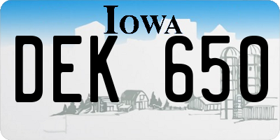IA license plate DEK650