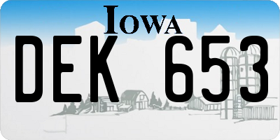 IA license plate DEK653