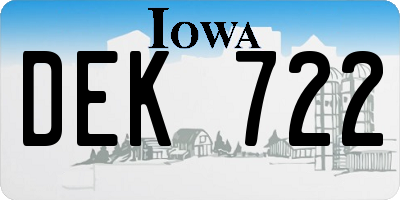 IA license plate DEK722