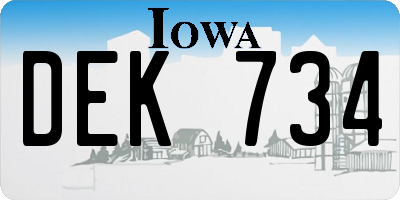 IA license plate DEK734