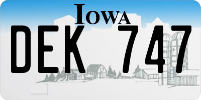 IA license plate DEK747