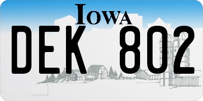 IA license plate DEK802