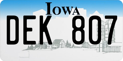 IA license plate DEK807