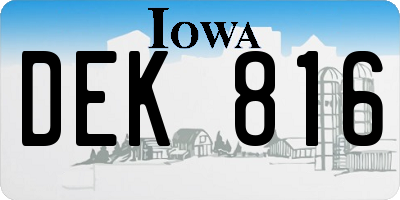 IA license plate DEK816