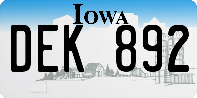 IA license plate DEK892