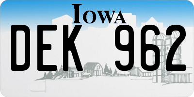 IA license plate DEK962