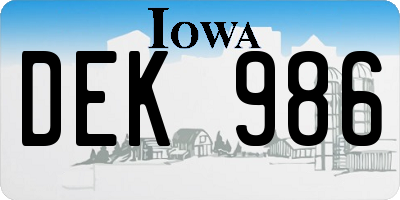 IA license plate DEK986