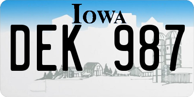 IA license plate DEK987