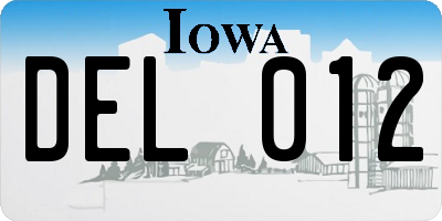 IA license plate DEL012