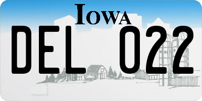 IA license plate DEL022