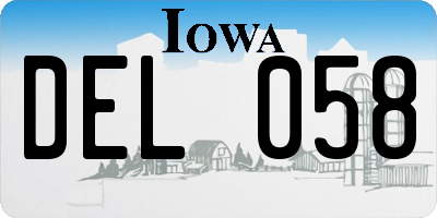 IA license plate DEL058