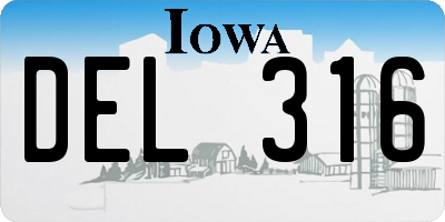 IA license plate DEL316