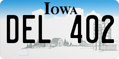 IA license plate DEL402