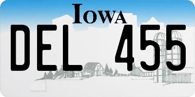 IA license plate DEL455