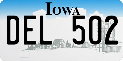 IA license plate DEL502