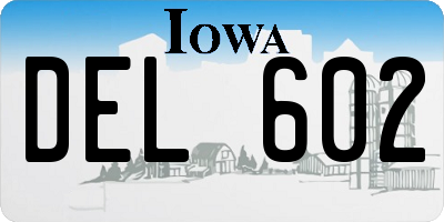 IA license plate DEL602