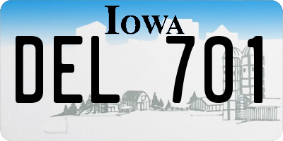 IA license plate DEL701