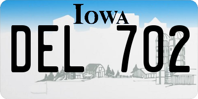 IA license plate DEL702