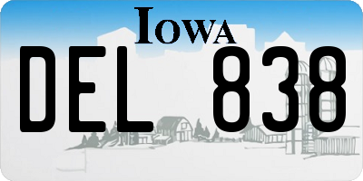 IA license plate DEL838