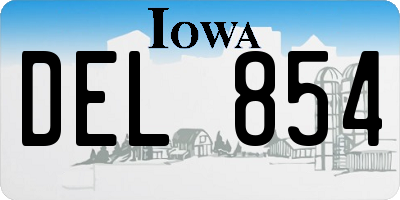 IA license plate DEL854