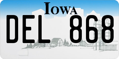 IA license plate DEL868